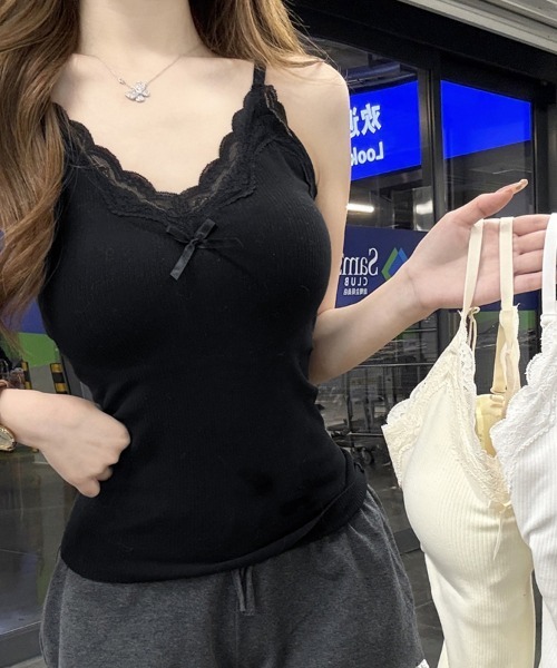 ReRe（リリ）の「レース&リボンキャミソール（キャミソール・レディース・ブラック/ホワイト/ベージュ・MEDIUM/LARGE/X-LARGE）」の9枚目の写真