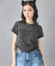 ANAP | サイドギャザー ケミカルウォッシュ エンボス ロゴ Tシャツ(Tシャツ/カットソー)