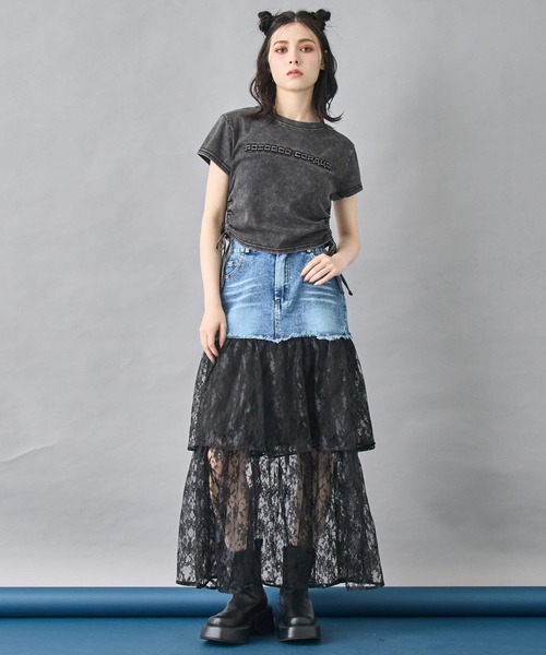 ANAP（アナップ）の「サイドギャザー ケミカルウォッシュ エンボス ロゴ Tシャツ（Tシャツ/カットソー・レディース・グレー/ブラック/ピンク/グレー系その他・FREE）」の6枚目の写真