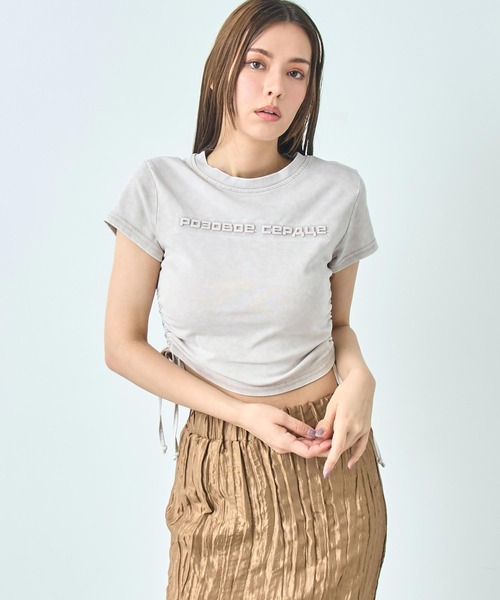 ANAP（アナップ）の「サイドギャザー ケミカルウォッシュ エンボス ロゴ Tシャツ（Tシャツ/カットソー・レディース・グレー/ブラック/ピンク/グレー系その他・FREE）」の13枚目の写真