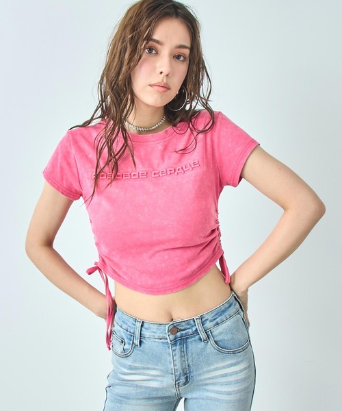 ANAP（アナップ）の「サイドギャザー ケミカルウォッシュ エンボス ロゴ Tシャツ（Tシャツ/カットソー・レディース・グレー/ブラック/ピンク/グレー系その他・FREE）」の16枚目の写真