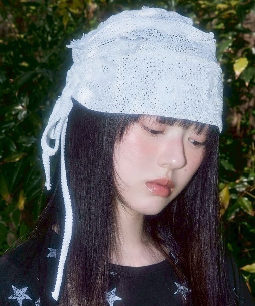 FANCY CLUB】Lace Ribbon Shirring Beanie（ニットキャップ
