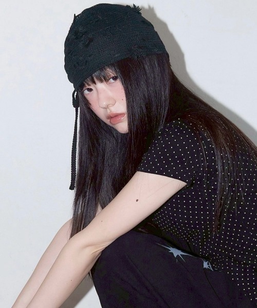 FANCY CLUB】Lace Ribbon Shirring Beanie（ニットキャップ