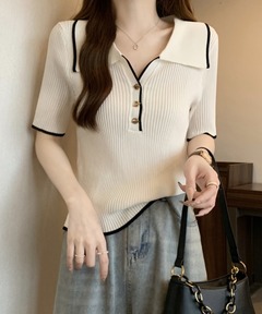 anuke Halfsleeve Rib Knit アンヌーク anuke ANUKE (アンヌーク）Halfsleeve Rib Knit 即日発送