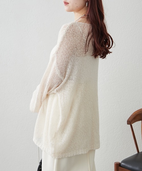 Kastane - モヘアタッチバックレースニット モヘアタッチ透かしミドルニット(M OFF WHITE): トップス｜PMbox