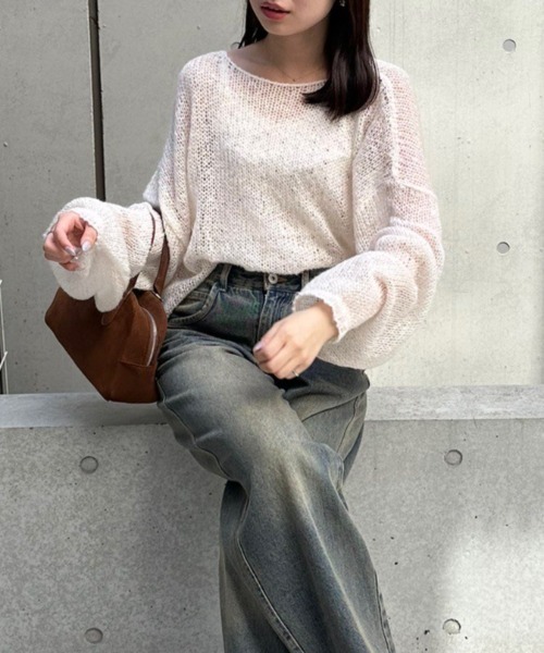 continuer de NICE CLAUP(コンティニューデナイスクラップ)の「【WEB先行予約】モヘアタッチシアーニット(ニット/セーター・レディース・アイボリー/ブラック/チャコールグレー/ピンク/レッド系その他/ブルー系その他・FREE)」の14枚目の写真