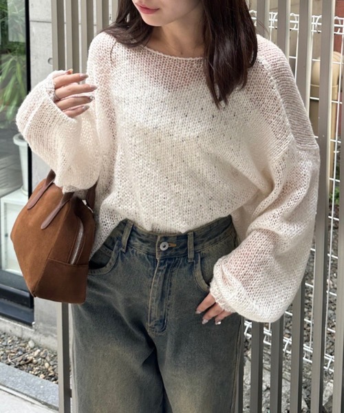 continuer de NICE CLAUP(コンティニューデナイスクラップ)の「【WEB先行予約】モヘアタッチシアーニット(ニット/セーター・レディース・アイボリー/ブラック/チャコールグレー/ピンク/レッド系その他/ブルー系その他・FREE)」の12枚目の写真