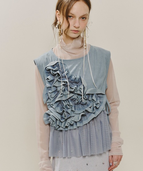 AD2019 20AW ビッグチュールリボンTシャツ 黒 ボリューム フリル AD2019 20AW ビッグチュールリボンTシャツ 黒 ボリューム フリル