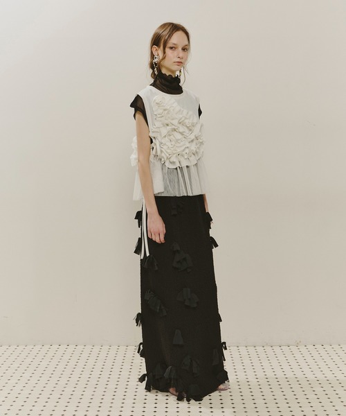 AD2019 20AW ビッグチュールリボンTシャツ 黒 ボリューム フリル AD2019 20AW ビッグチュールリボンTシャツ 黒 ボリューム フリル