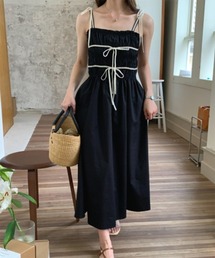 【着用動画あり】リボンスモックバンディングロングワンピース