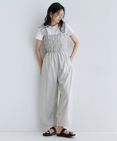 GALLEST（ギャレスト）の「【一部店舗限定】ショルダーシャーリングサロペット（サロペット/オーバーオール・レディース・ナチュラル/ブラウン系その他/ブラック・38）」の5枚目の写真