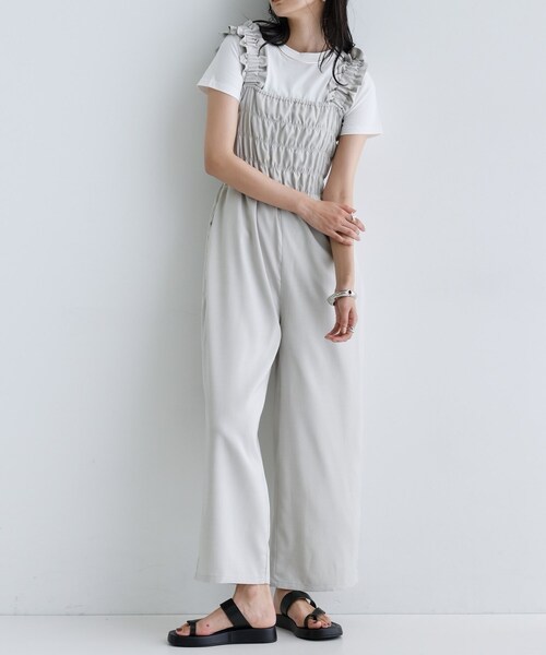 GALLEST（ギャレスト）の「【一部店舗限定】ショルダーシャーリングサロペット（サロペット/オーバーオール・レディース・ナチュラル/ブラウン系その他/ブラック・38）」の6枚目の写真