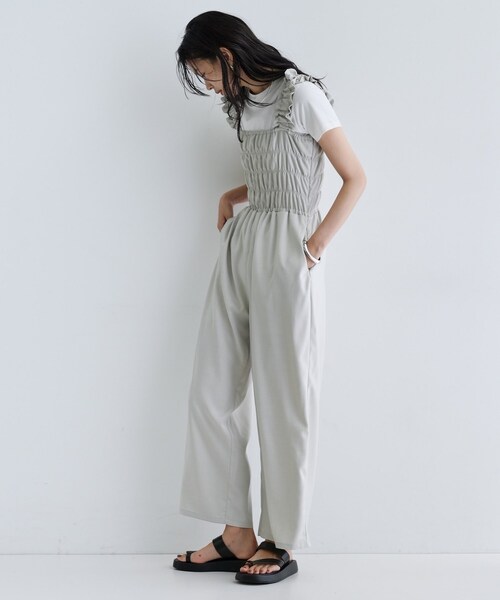 GALLEST（ギャレスト）の「【一部店舗限定】ショルダーシャーリングサロペット（サロペット/オーバーオール・レディース・ナチュラル/ブラウン系その他/ブラック・38）」の7枚目の写真