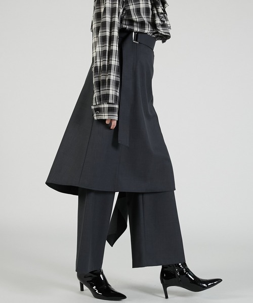 PRANK PROJECT（プランクプロジェクト）の「ドロップヘムレイヤードスカートパンツ / Drop Hem Layered Skirt Pants（その他パンツ・レディース・モカ/チャコールグレー/ブラック・36/38）」の19枚目の写真