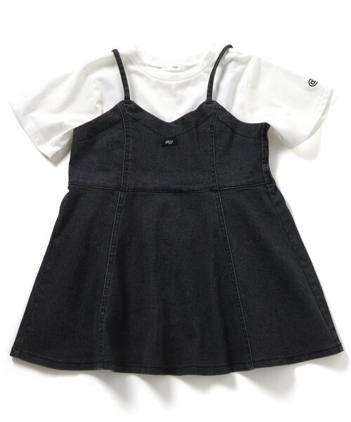 algy(アルジー)の「デニムビスチェ&Tセット(Tシャツ/カットソー・キッズ・ブラック/サックスブルー・X-SMALL/MEDIUM/SMALL/XX-SMALL)」の2枚目の写真
