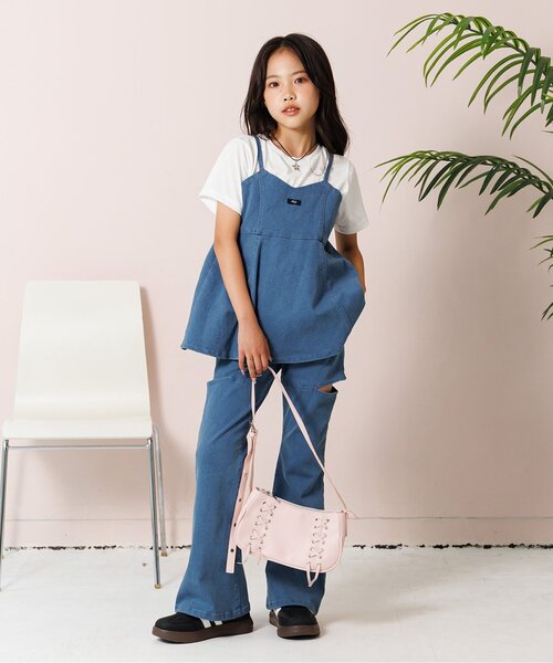 algy(アルジー)の「デニムビスチェ&Tセット(Tシャツ/カットソー・キッズ・ブラック/サックスブルー・X-SMALL/MEDIUM/SMALL/XX-SMALL)」の5枚目の写真