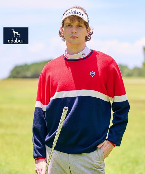 adabat（アダバット）の「【新レーベル ADABAT NAVY】トリコロールクルーニット（ニット/セーター・メンズ・グリーン/レッド系1・50/48/46）」の2枚目の写真