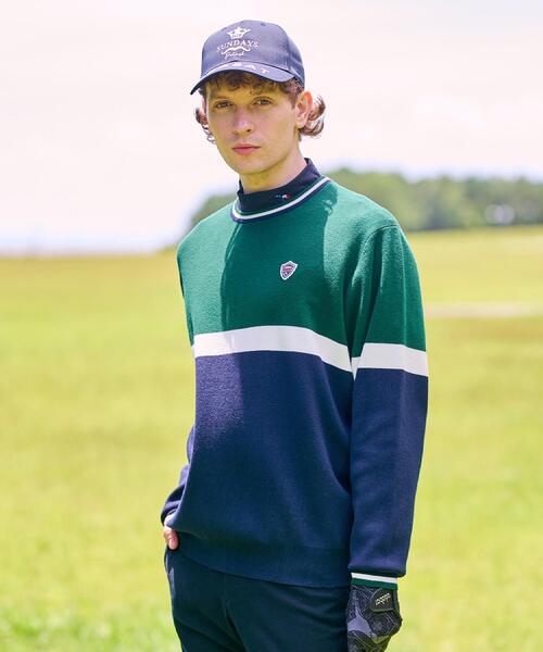 adabat（アダバット）の「【新レーベル ADABAT NAVY】トリコロールクルーニット（ニット/セーター・メンズ・グリーン/レッド系1・50/48/46）」の3枚目の写真