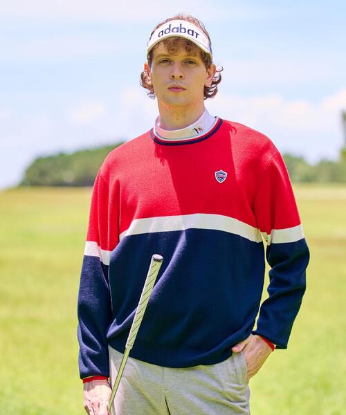 adabat（アダバット）の「【新レーベル ADABAT NAVY】トリコロールクルーニット（ニット/セーター・メンズ・グリーン/レッド系1・50/48/46）」の10枚目の写真