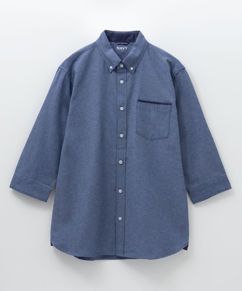 NAVY（ネイビー）の「NAVY オックスフォード ボタンダウン７分袖シャツ（シャツ/ブラウス・メンズ・オフホワイト/ブルー/ネイビー/ブルー系1・M/L/XL）」の4枚目の写真
