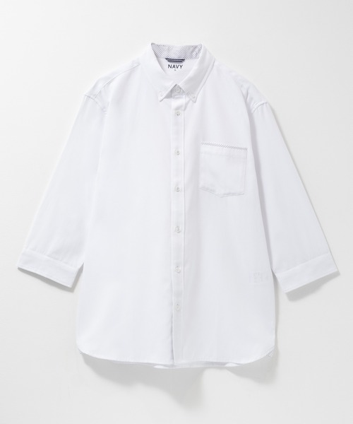 NAVY（ネイビー）の「NAVY オックスフォード ボタンダウン７分袖シャツ（シャツ/ブラウス・メンズ・オフホワイト/ブルー/ネイビー/ブルー系1・M/L/XL）」の2枚目の写真