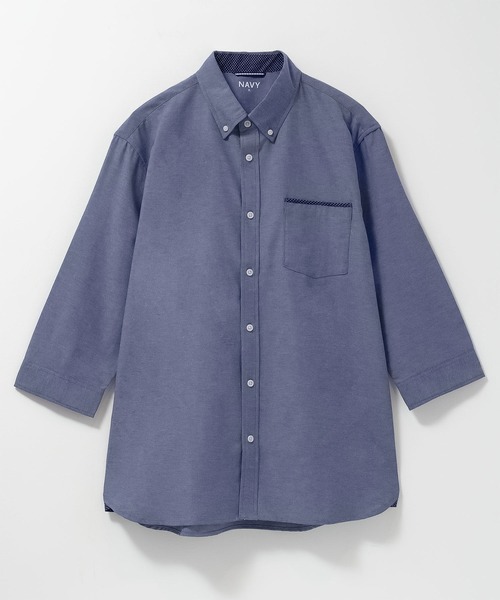 NAVY（ネイビー）の「NAVY オックスフォード ボタンダウン７分袖シャツ（シャツ/ブラウス・メンズ・オフホワイト/ブルー/ネイビー/ブルー系1・M/L/XL）」の3枚目の写真