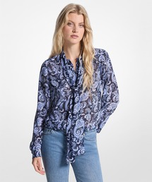 ペイズリープリント ジョーゼット タイ ブラウス