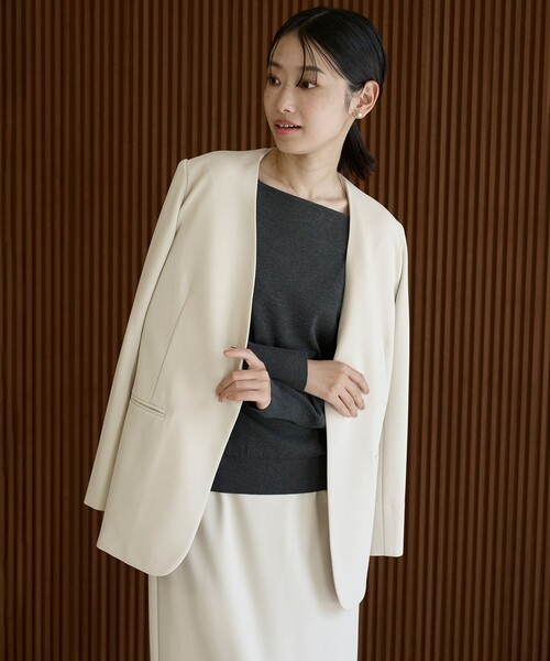 未使用品　UNFILO BEAUTY MOVE ノーカラージャケット ストレッチ/シワになりにくい/洗える】BEAUTY MOVE ノーカラー