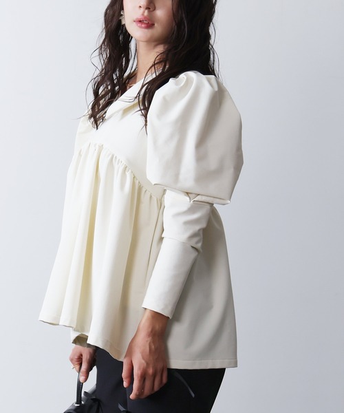 PICCIN PERLA（ピッチンペルラ）の「ビッグカラーペプラムブラウス（シャツ/ブラウス・レディース・アイボリー/ブラック・M）」の6枚目の写真