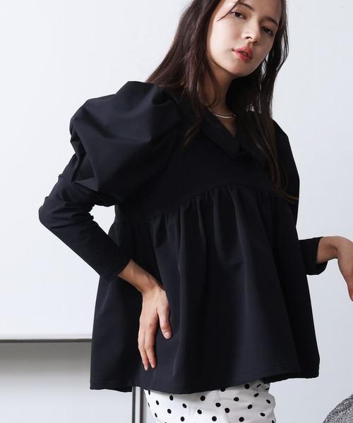 PICCIN PERLA（ピッチンペルラ）の「ビッグカラーペプラムブラウス（シャツ/ブラウス・レディース・アイボリー/ブラック・M）」の13枚目の写真