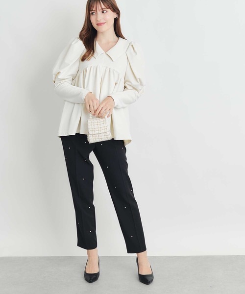 PICCIN PERLA(ピッチンペルラ)の「ビッグカラーペプラムブラウス(シャツ/ブラウス・レディース・アイボリー/ブラック・M)」の13枚目の写真