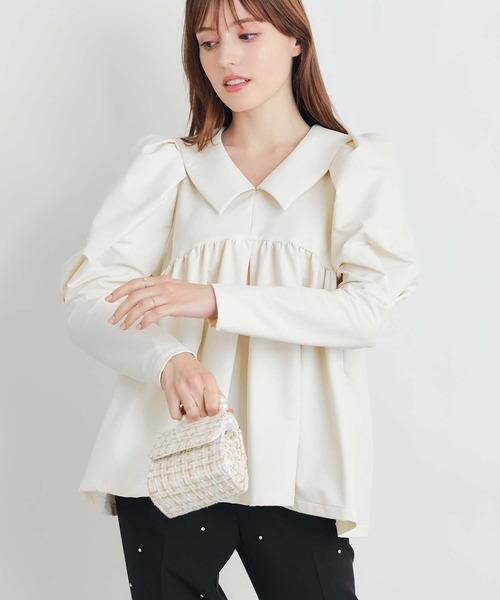 PICCIN PERLA(ピッチンペルラ)の「ビッグカラーペプラムブラウス(シャツ/ブラウス・レディース・アイボリー/ブラック・M)」の12枚目の写真