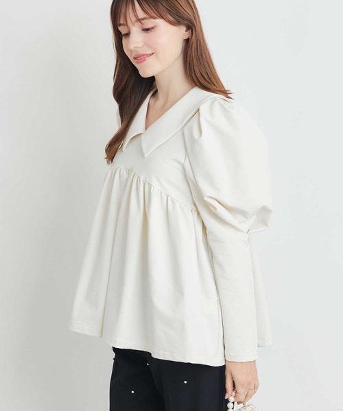 PICCIN PERLA(ピッチンペルラ)の「ビッグカラーペプラムブラウス(シャツ/ブラウス・レディース・アイボリー/ブラック・M)」の10枚目の写真
