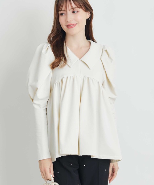 PICCIN PERLA(ピッチンペルラ)の「ビッグカラーペプラムブラウス(シャツ/ブラウス・レディース・アイボリー/ブラック・M)」の9枚目の写真