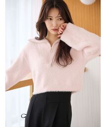 マーキュリーデュオ メゾピアノコラボ ピンクニット セール】ミニシャギーストラップミニニットワンピース