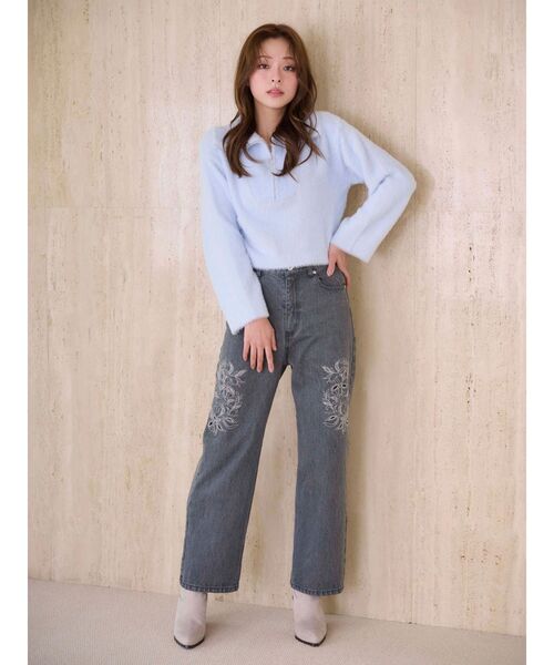 MERCURYDUO（マーキュリーデュオ）の「ミニシャギーハーフジップニット（ニット/セーター・レディース・グレー/アイボリー/ベビーピンク/ライトブルー・FREE）」の15枚目の写真