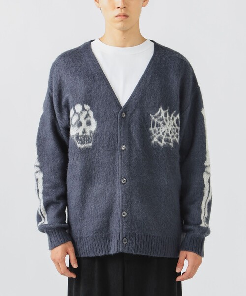 BEAMS HEART(ビームスハート)の「スカル シャギータッチ カーディガン【ユニセックス】(カーディガン/ボレロ・メンズ・ブルー/ブラック・SMALL/LARGE/MEDIUM)」の7枚目の写真