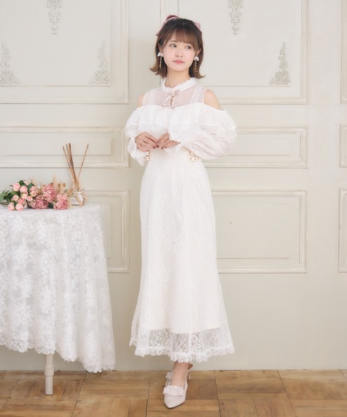 紙タグ付き新品 ROJITA ビジュブローチ付き総レースワンピース ロジータ ビジュブローチ付き総レースワンピース[品番：RJTW0000932