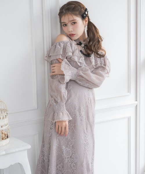 紙タグ付き新品 ROJITA ビジュブローチ付き総レースワンピース ロジータ ビジュブローチ付き総レースワンピース[品番：RJTW0000932
