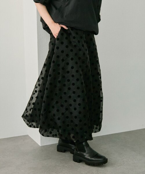 ear PAPILLONNER（イアパピヨネ）の「ドットシアースカート【SUM1 STYLE(スミスタイル)】（スカート・レディース・カーキ/ブラック・FREE）」の10枚目の写真