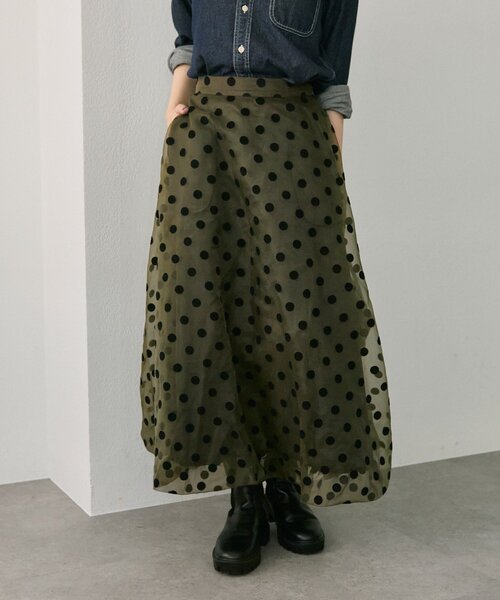 ear PAPILLONNER（イアパピヨネ）の「ドットシアースカート【SUM1 STYLE(スミスタイル)】（スカート・レディース・カーキ/ブラック・FREE）」の11枚目の写真