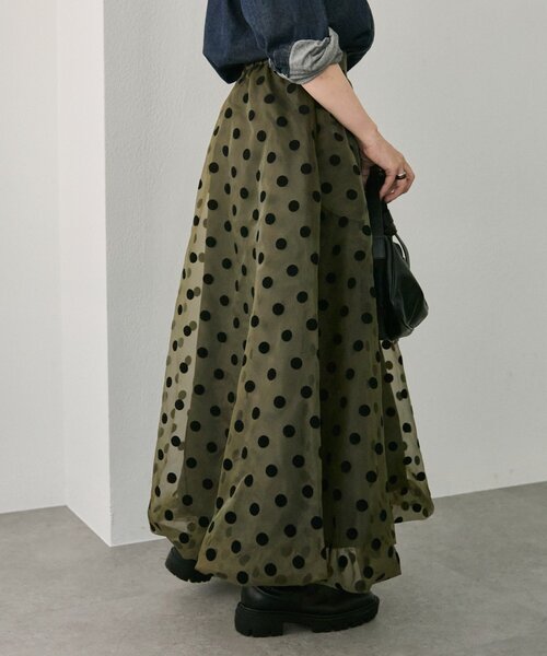 ear PAPILLONNER（イアパピヨネ）の「ドットシアースカート【SUM1 STYLE(スミスタイル)】（スカート・レディース・カーキ/ブラック・FREE）」の12枚目の写真