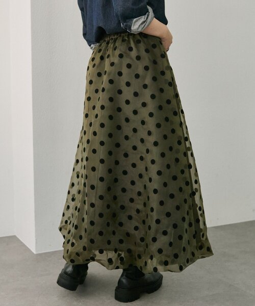 ear PAPILLONNER（イアパピヨネ）の「ドットシアースカート【SUM1 STYLE(スミスタイル)】（スカート・レディース・カーキ/ブラック・FREE）」の13枚目の写真