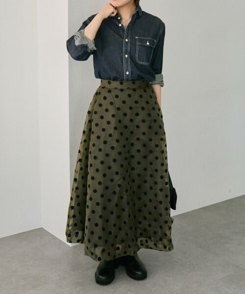 ear PAPILLONNER（イアパピヨネ）の「ドットシアースカート【SUM1 STYLE(スミスタイル)】（スカート・レディース・カーキ/ブラック・FREE）」の15枚目の写真