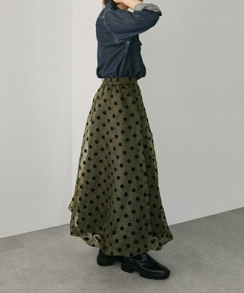 ear PAPILLONNER（イアパピヨネ）の「ドットシアースカート【SUM1 STYLE(スミスタイル)】（スカート・レディース・カーキ/ブラック・FREE）」の16枚目の写真