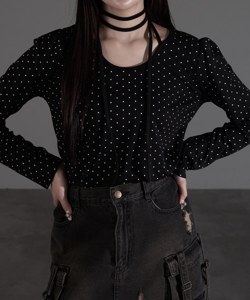 apres jour mignon（アプレジュールミニョン）の「ドット柄チョーカートップス（Tシャツ/カットソー・レディース・ブラック/グレー/アイボリー・X-LARGE/フリー）」の6枚目の写真