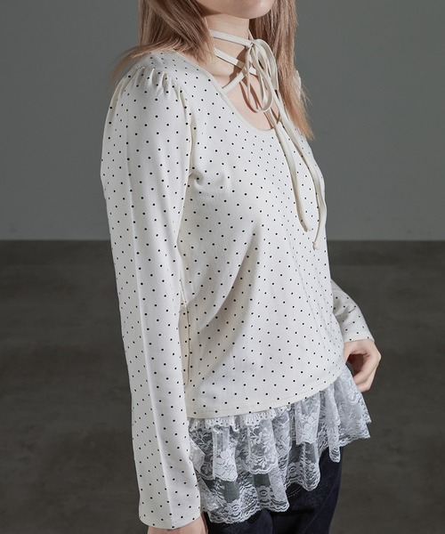 apres jour mignon（アプレジュールミニョン）の「ドット柄チョーカートップス（Tシャツ/カットソー・レディース・ブラック/グレー/アイボリー・X-LARGE/フリー）」の14枚目の写真