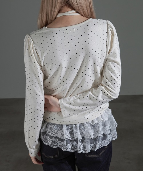 apres jour mignon（アプレジュールミニョン）の「ドット柄チョーカートップス（Tシャツ/カットソー・レディース・ブラック/グレー/アイボリー・X-LARGE/フリー）」の16枚目の写真