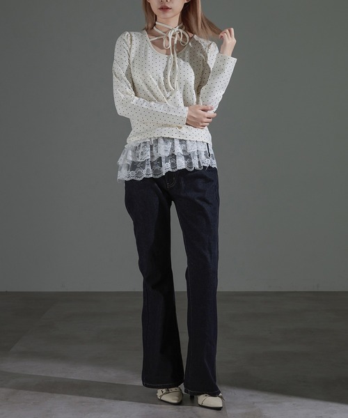 apres jour mignon（アプレジュールミニョン）の「ドット柄チョーカートップス（Tシャツ/カットソー・レディース・ブラック/グレー/アイボリー・X-LARGE/フリー）」の13枚目の写真