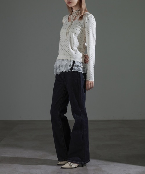 apres jour mignon（アプレジュールミニョン）の「ドット柄チョーカートップス（Tシャツ/カットソー・レディース・ブラック/グレー/アイボリー・X-LARGE/フリー）」の17枚目の写真